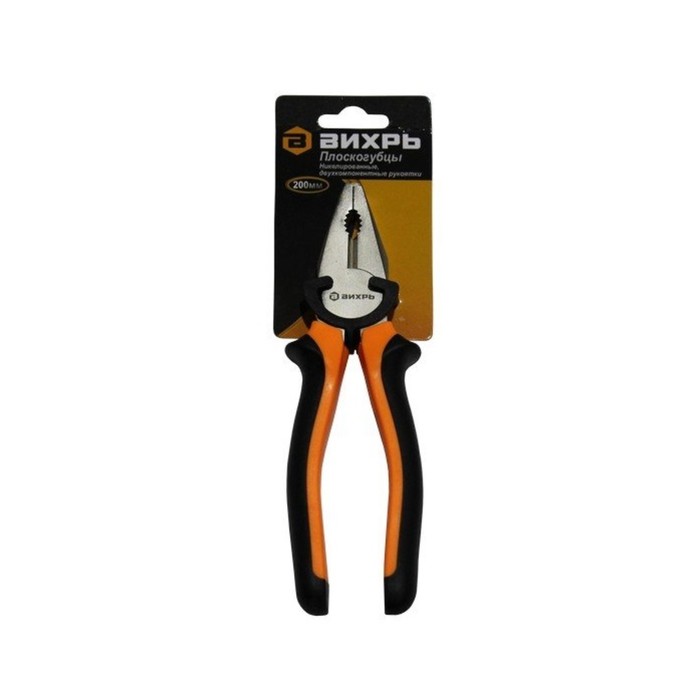 Плоскогубцы "Вихрь" 73/6/3/8, 200 мм., никелированные, двухкомпонентные рукоятки