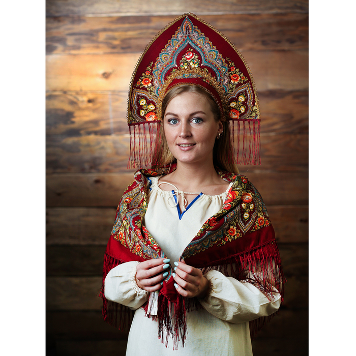 Кокошник + платок "Паулина", цвет бордовый