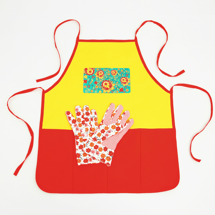 Набор "От всей души. хохлома" садовый фартук (52 х 62), перчатки