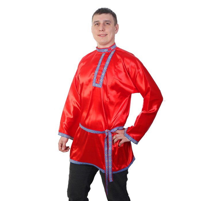 Косоворотка "Дмитрий", цвет красный, тесьма МИКС, р-р 40-42