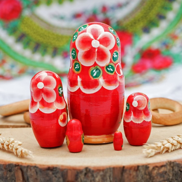 Матрешка 5 кукольная "Русская краса (бордовая)" 11 см