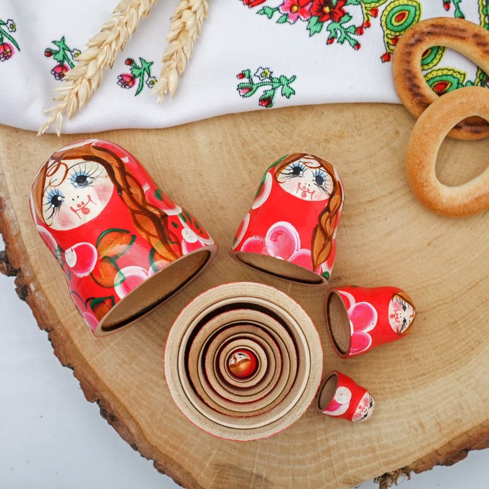 Матрешка 5 кукольная "Русская краса (бордовая)" 11 см