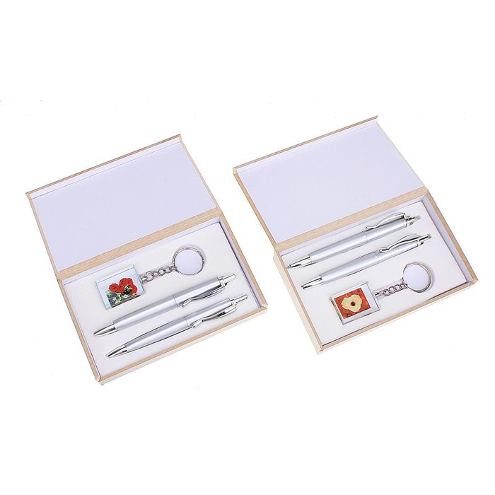 Набор подарочный 3 в 1 «Цветок»: 2 ручки, брелок, микс