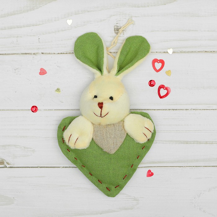 Мягкая игрушка-подвеска "Заинька" прошитое сердце, цвета МИКС