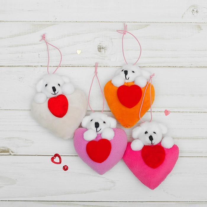 Мягкая игрушка-подвеска "Мишка" двойное сердце, цвета МИКС