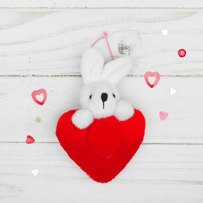 Мягкая игрушка-подвеска "Зайка" двойное сердце, цвета МИКС