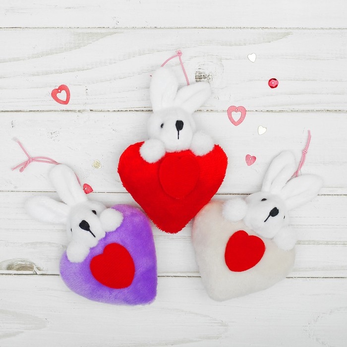 Мягкая игрушка-подвеска "Зайка" двойное сердце, цвета МИКС