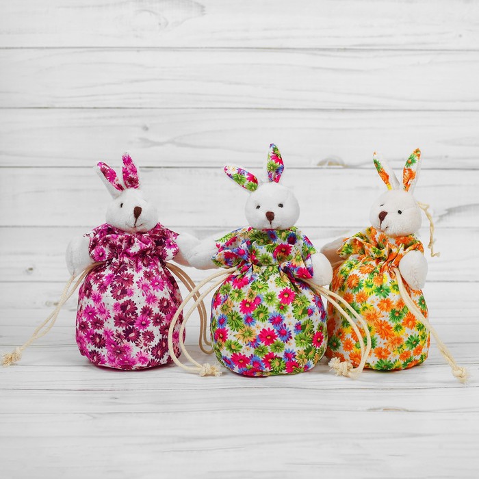 Мешочек с игрушкой "Зайка" в цветочек, цвета МИКС