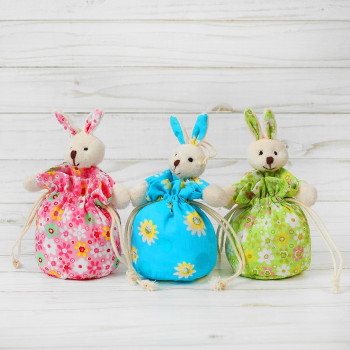 Мешочек с игрушкой "Зайка" с цветочками, цвета МИКС
