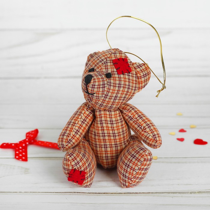 Мягкая игрушка-подвеска "Мишка" в клеточку, цвета МИКС