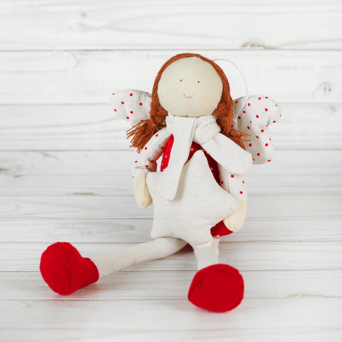Мягкая игрушка-подвеска "Ангел", кукла, крылья в горошек, цвета МИКС