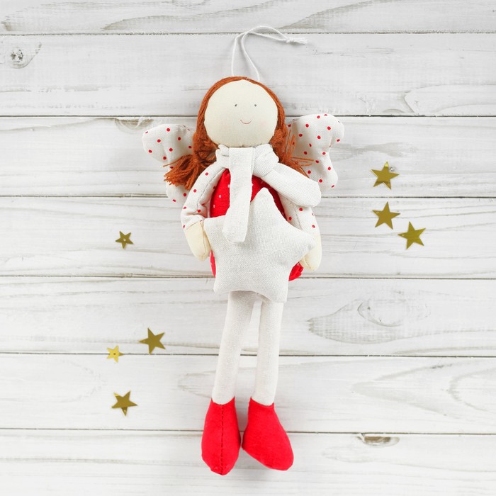 Мягкая игрушка-подвеска "Ангел", кукла, крылья в горошек, цвета МИКС