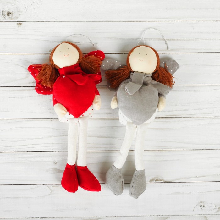 Мягкая игрушка-подвеска "Ангел", кукла, крылья в горошек, сердце в ручках, цвета МИКС