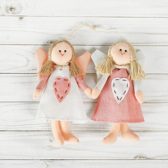 Мягкая игрушка-подвеска "Ангел", кукла, сердце со стежками, цвета МИКС