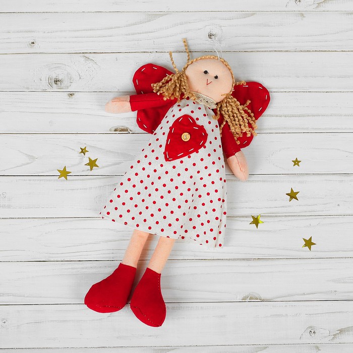 Мягкая игрушка-подвеска "Ангел", кукла, красные крылья, цвета МИКС