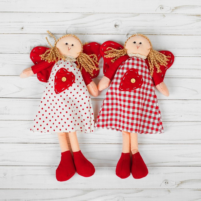 Мягкая игрушка-подвеска "Ангел", кукла, красные крылья, цвета МИКС