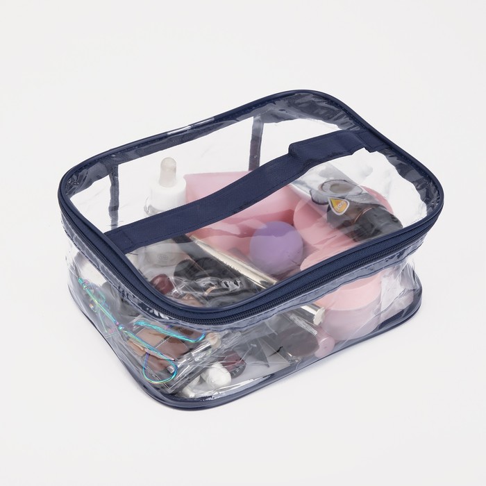 Косметичка-сумочка "Сундучок", отдел на молнии, цвет синий