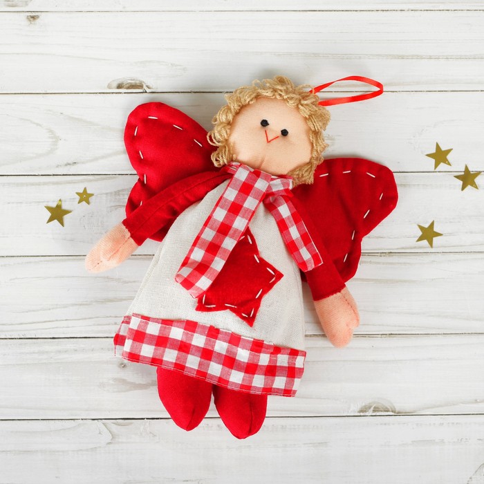 Мягкая игрушка-подвеска "Ангел", кукла с шарфиком, звезда на платье, цвета МИКС