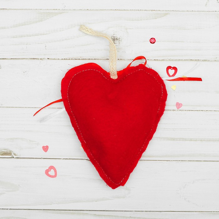 Мягкая игрушка-подвеска "Сердце" с кружевом и цветочком, цвета МИКС