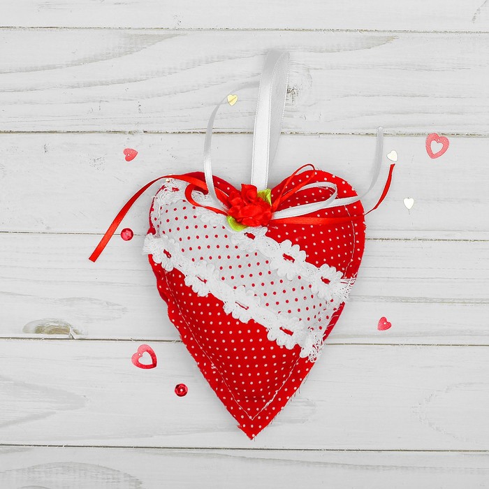 Мягкая игрушка-подвеска "Сердце" в крапинку с цветком, цвета МИКС