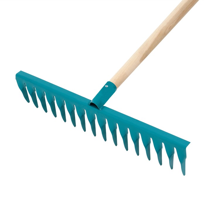 Грабли прямые, повёрнутый зубец, 16 зубцов, металл, деревянный черенок