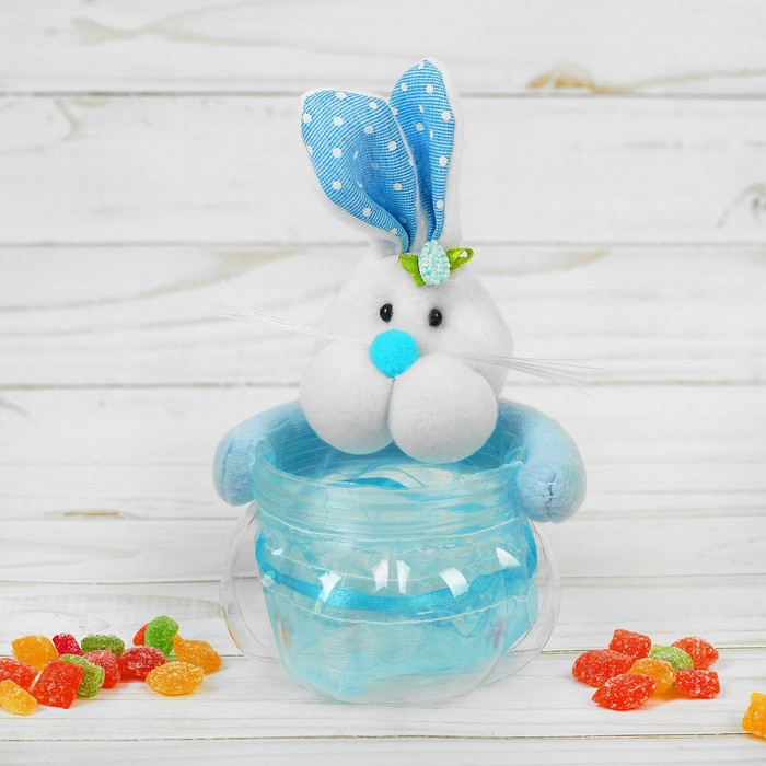 Конфетница "Зайка с цветком", ушки в горошек, 100 г, цвета МИКС