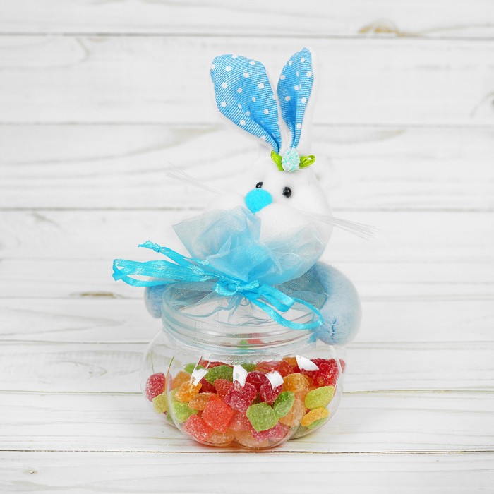 Конфетница "Зайка с цветком", ушки в горошек, 100 г, цвета МИКС