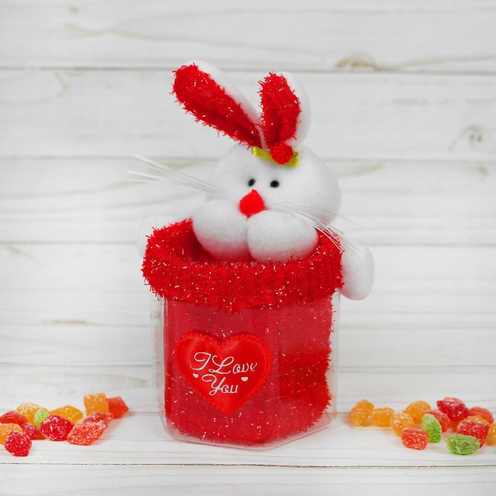 Конфетница "Зайка", пушистые ушки, 150 г, виды МИКС