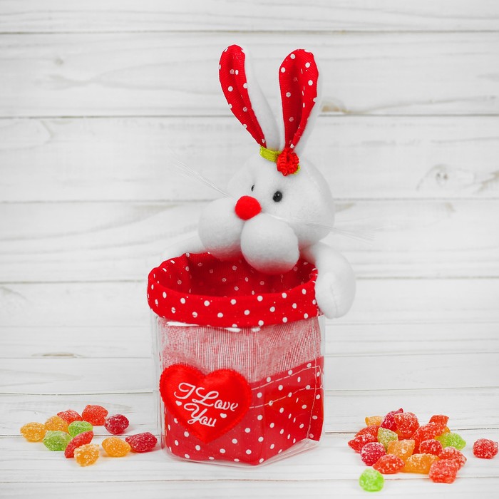 Конфетница "Заинька", ушки в горошек, 150 г, виды МИКС