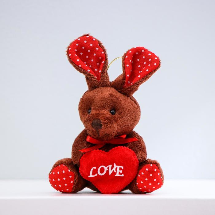 Мягкая игрушка-подвеска "Заинька" с сердцем, ушки в горошек, цвета МИКС