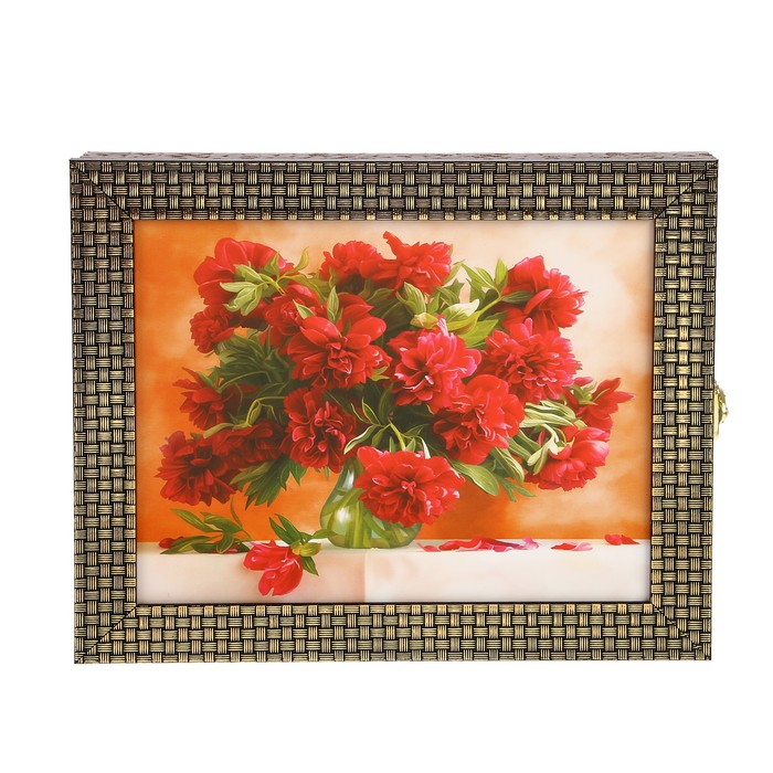 Ключница  "Букет красных пионов" багет 24х29х5 см