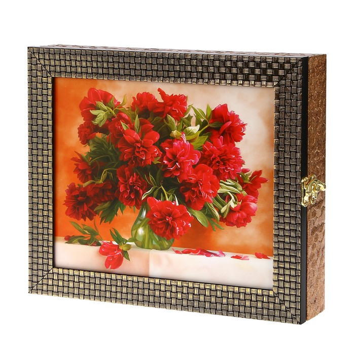 Ключница "Букет красных пионов" багет 24х29х5 см