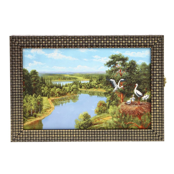Ключница  "Птицы на реке" багет 24х34х5 см