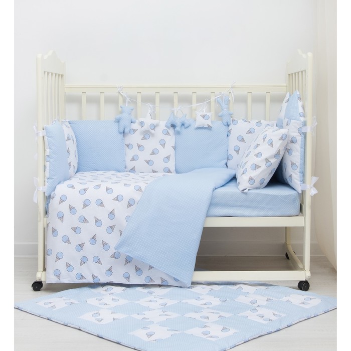 Комплект в кроватку ПРЕМИУМ Мороженки, 22 предмета, цв гол/бирюза, бязь