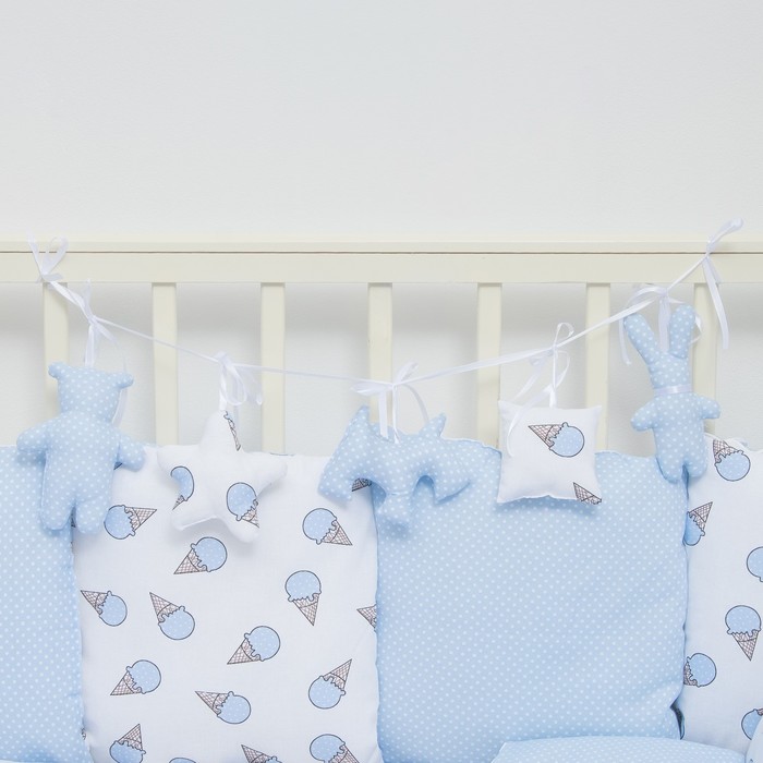 Комплект в кроватку ПРЕМИУМ Мороженки, 22 предмета, цв гол/бирюза, бязь
