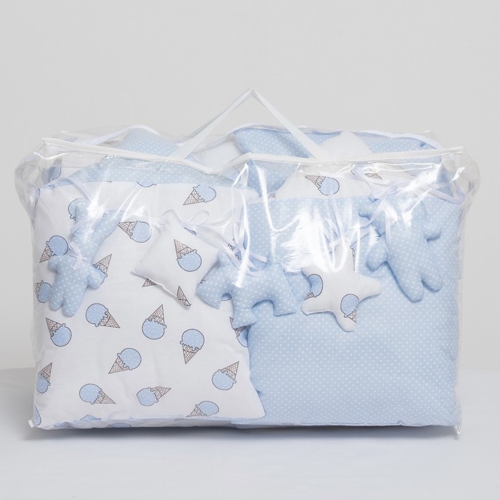 Комплект в кроватку ПРЕМИУМ Мороженки, 22 предмета, цв гол/бирюза, бязь