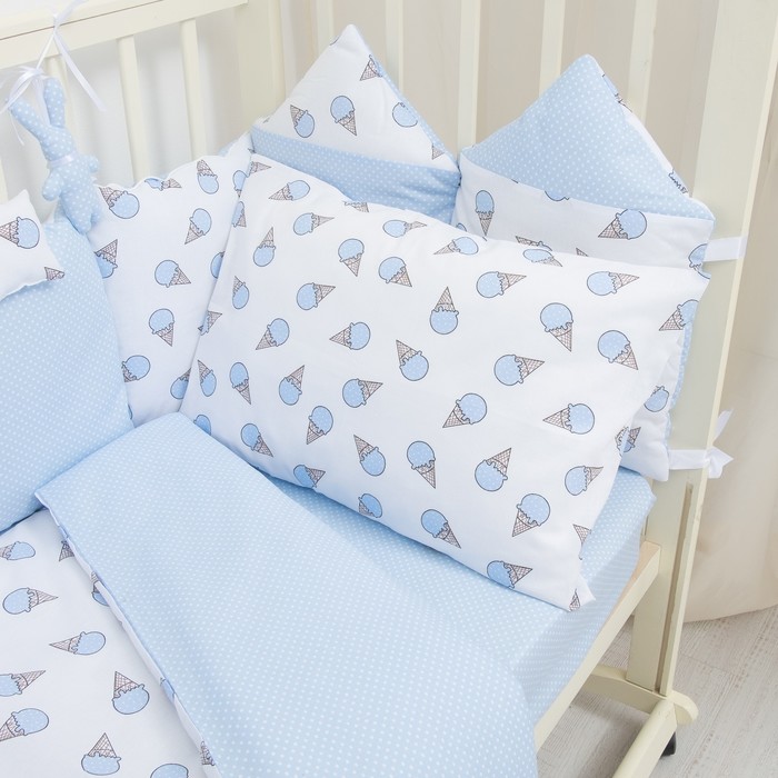 Комплект в кроватку ПРЕМИУМ Мороженки, 22 предмета, цв гол/бирюза, бязь