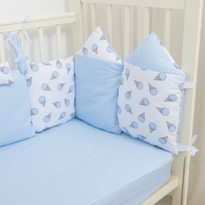 Комплект в кроватку ПРЕМИУМ Мороженки, 22 предмета, цв гол/бирюза, бязь