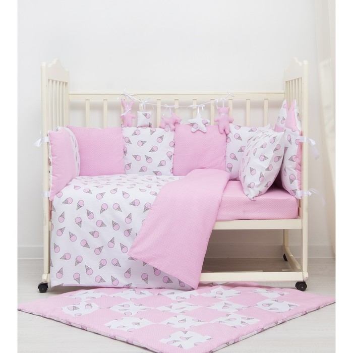 Комплект в кроватку ПРЕМИУМ Мороженки, 22 предмета, цв роз/сирень, бязь