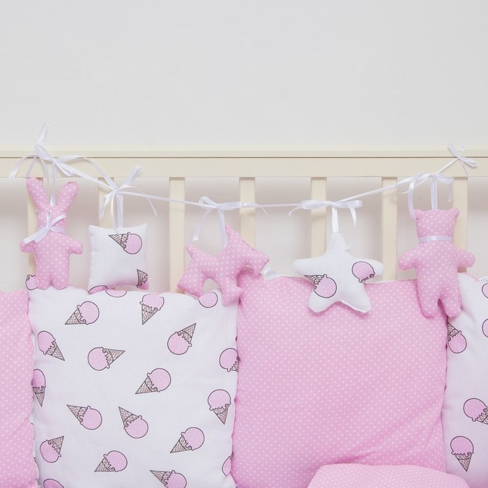 Комплект в кроватку ПРЕМИУМ Мороженки, 22 предмета, цв роз/сирень, бязь