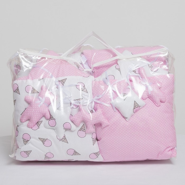 Комплект в кроватку ПРЕМИУМ Мороженки, 22 предмета, цв роз/сирень, бязь