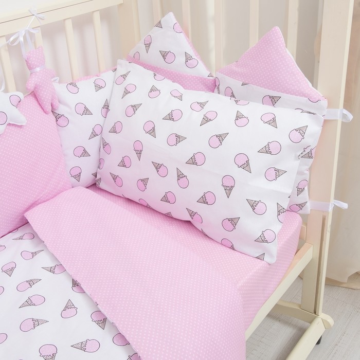 Комплект в кроватку ПРЕМИУМ Мороженки, 22 предмета, цв роз/сирень, бязь