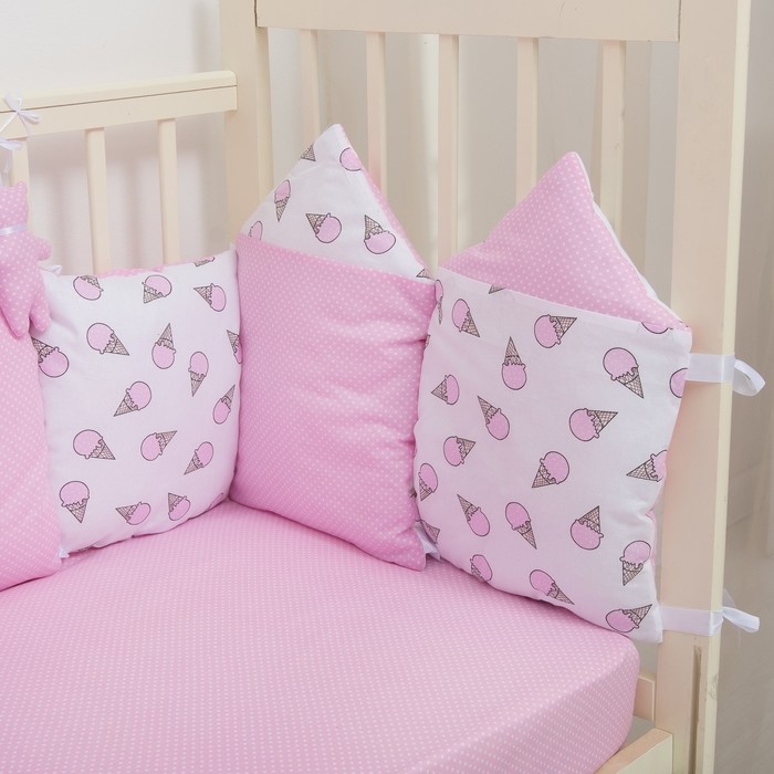 Комплект в кроватку ПРЕМИУМ Мороженки, 22 предмета, цв роз/сирень, бязь