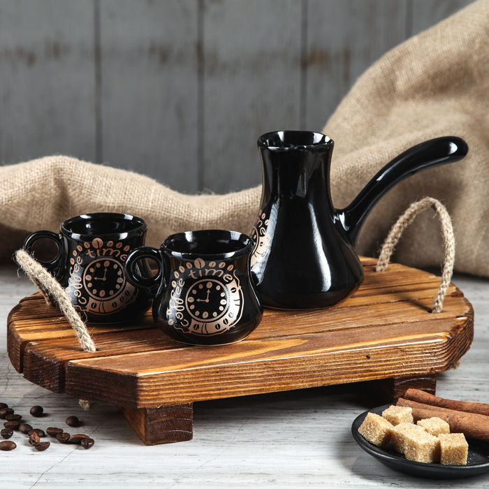Кофейный набор 3 предмета, турка 200 мл, чашки 100 мл, микс
