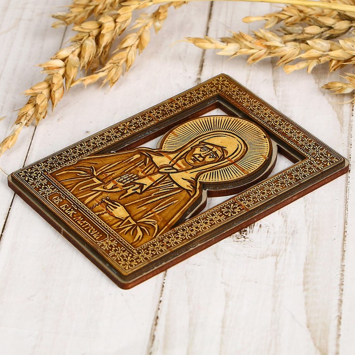 Икона «Матрона Московская», серебристая, береста