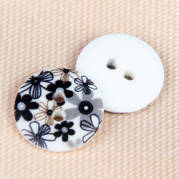Пуговица декоративная, с рисунком, 15мм, цвет белый