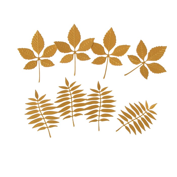 Фигурные вырубки "Листья каштана и рябины" набор 8 шт, 7,5х5,5 см, золото
