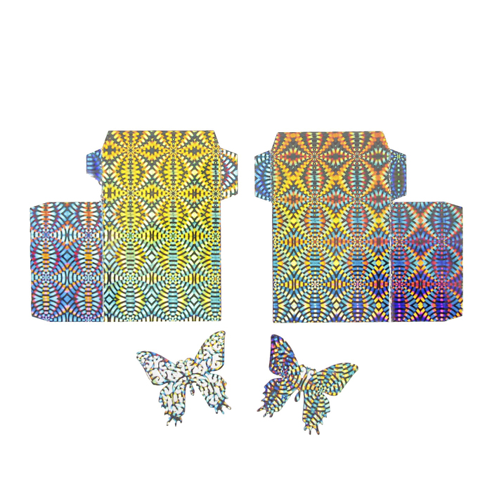 Фигурные вырубки "Подарочная коробочка с бабочкой" (набор 4 детали) серебро голограф.