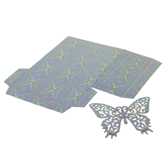 Фигурные вырубки "Подарочная коробочка с бабочкой" (набор 4 детали) серебро голограф.