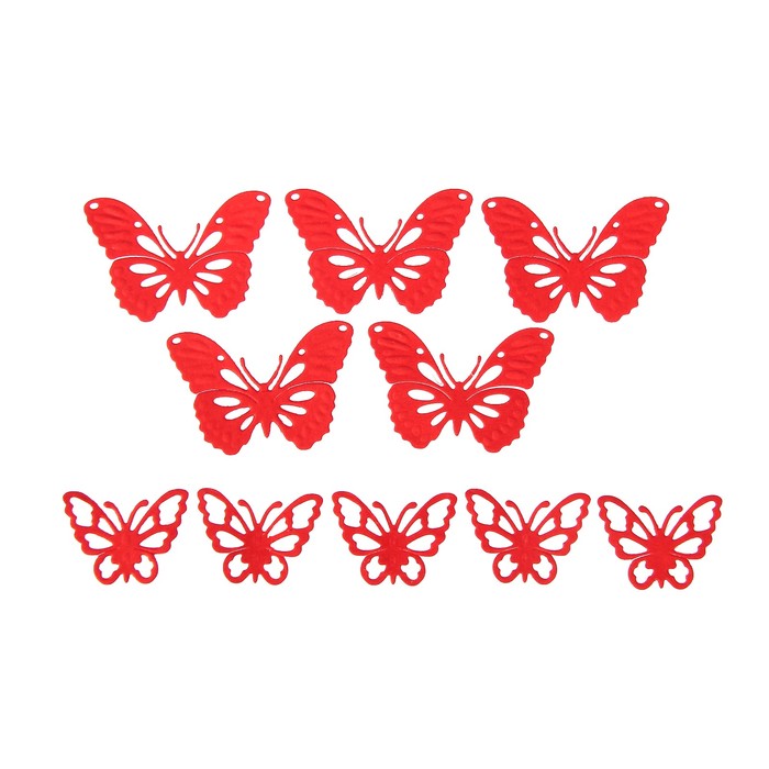 Фигурные вырубки "Бабочки" набор 10 шт, высота 3,3 и 5 см , красный коралл